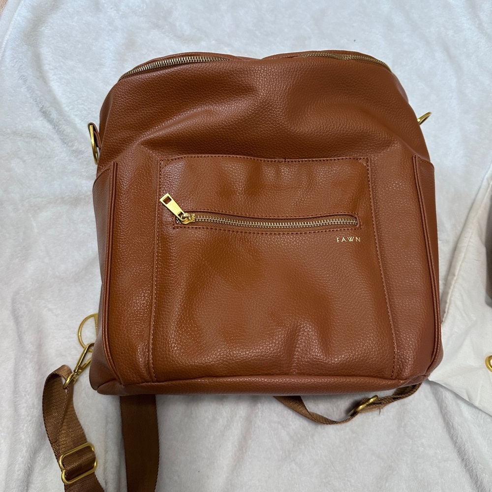 Fawn Brown Diaper Bag with Gold Accents